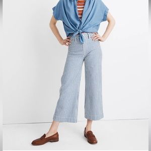 Madewell Emmett Wide-Leg Crop Pants in Herringbone Railroad Stripe sz 30